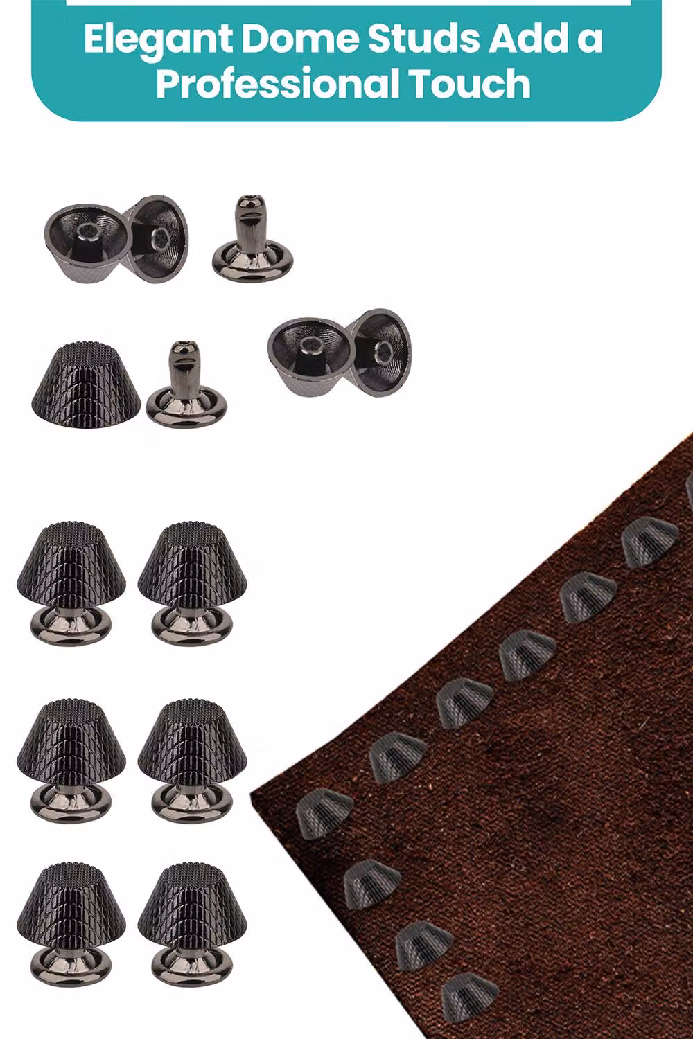 Neel Blue Etched Mushroom Bag Feet Rivets with 9mm Tubular Studs, Black, 25 Pieces – 3