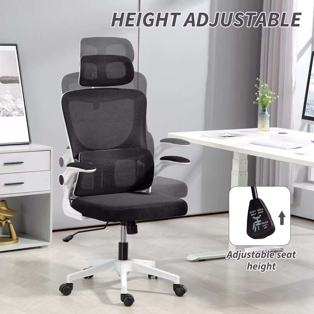 STILVORA Black Fabric Task Chair with Headrest and 360 Degree Swivel – 4