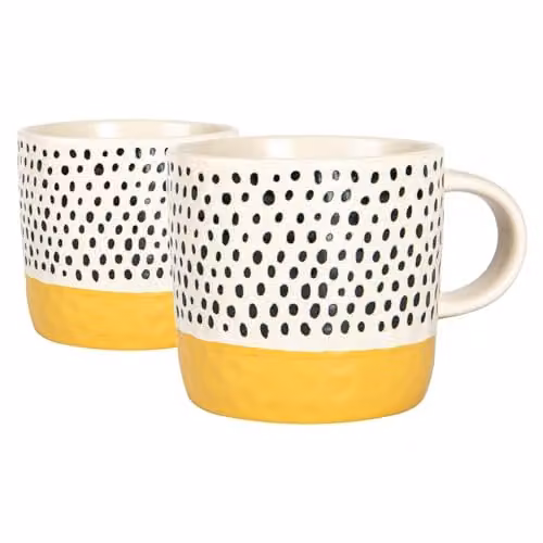 Nicola Spring Dotted Stoneware Coffee Mugs, Pack of 2, Yellow, 385ml – 1
