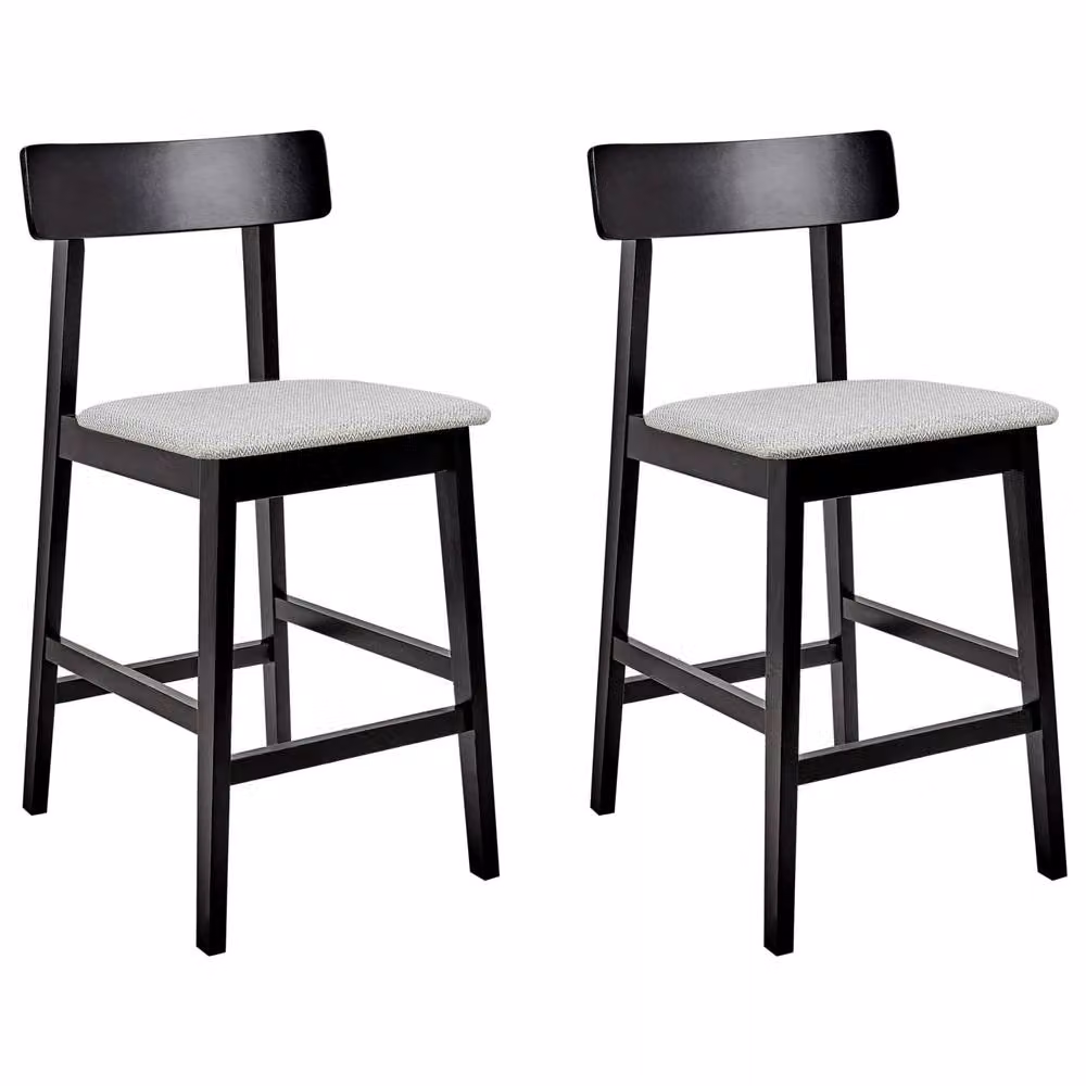 Wyld and Coco Set of 2 Retro Rubberwood Bar Stools with Black and Grey Polyester Seats – 2