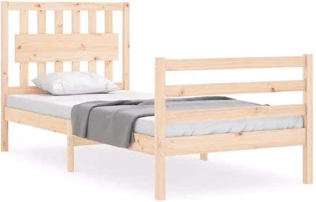 Berkfield Home Single Solid Pine Wood Bed Frame with Headboard in Beige