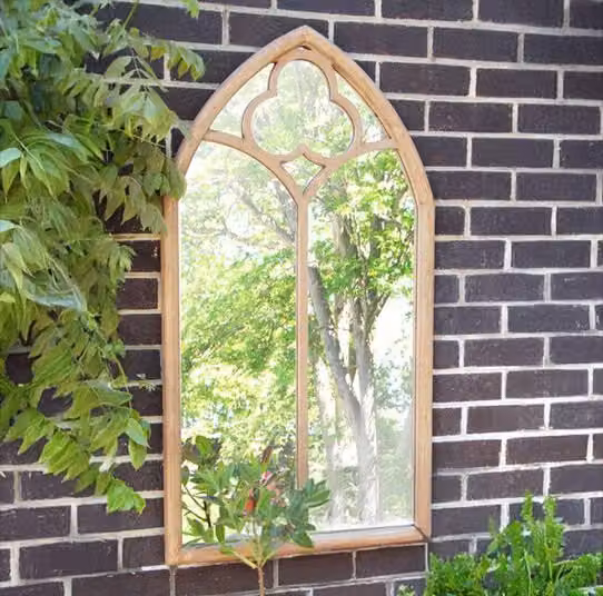 Primrose Antique Silver Wooden Gothic Glass Garden Wall Mirror, H 109.22 cm x W 60.96 cm x D 1.0 cm