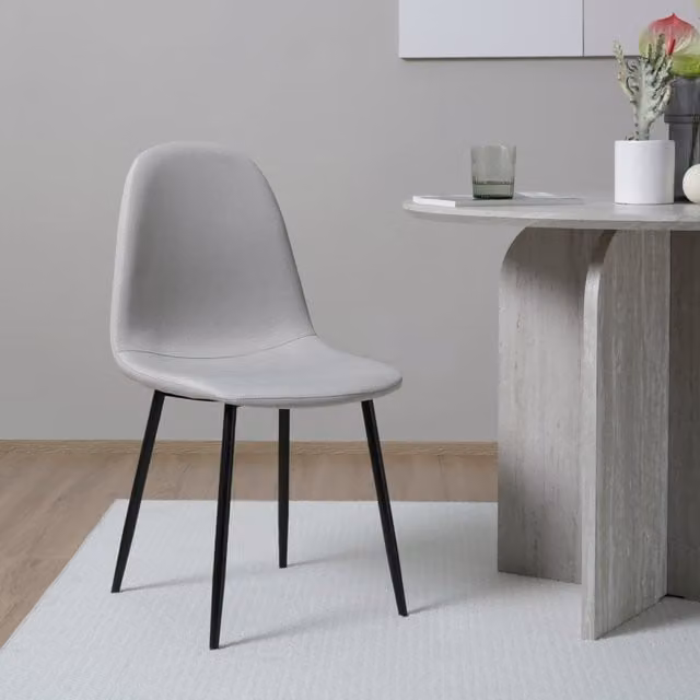 Home Garden Direct Asteria Set of 2 Modern Upholstered Dining Chairs in Beige Linen with Black Metal Legs