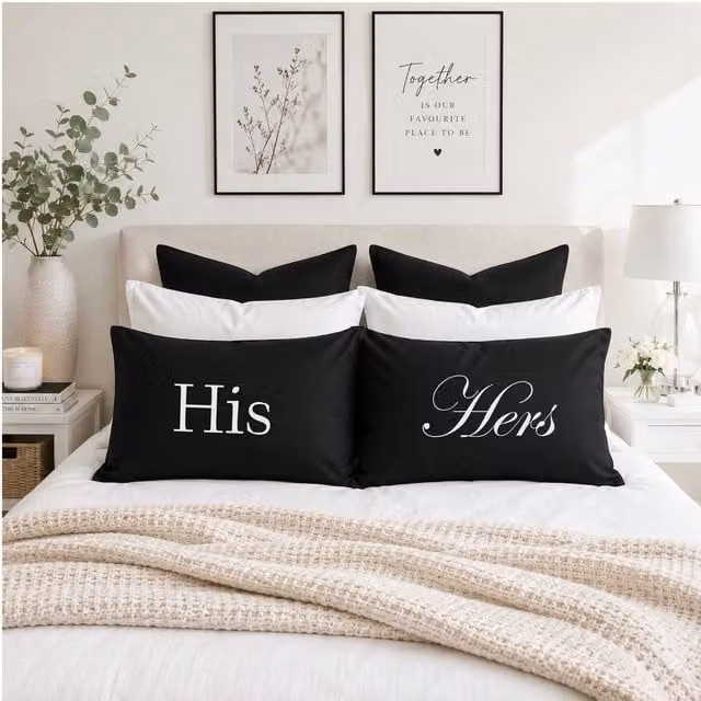 60 Second Makeover His and Hers Black Cotton Pillowcases – 1