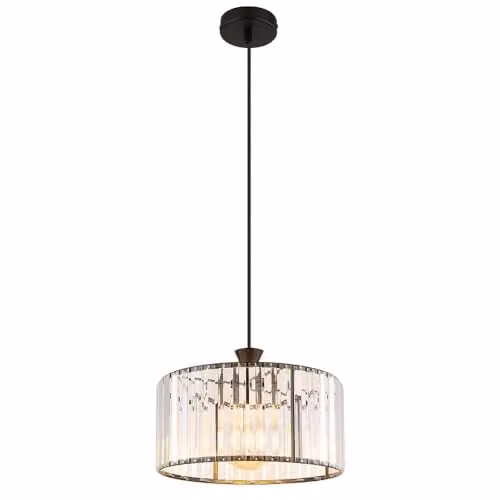 Globo Lighting Cylinder Pendant Light in Matte Black with Transparent Crystals – 1