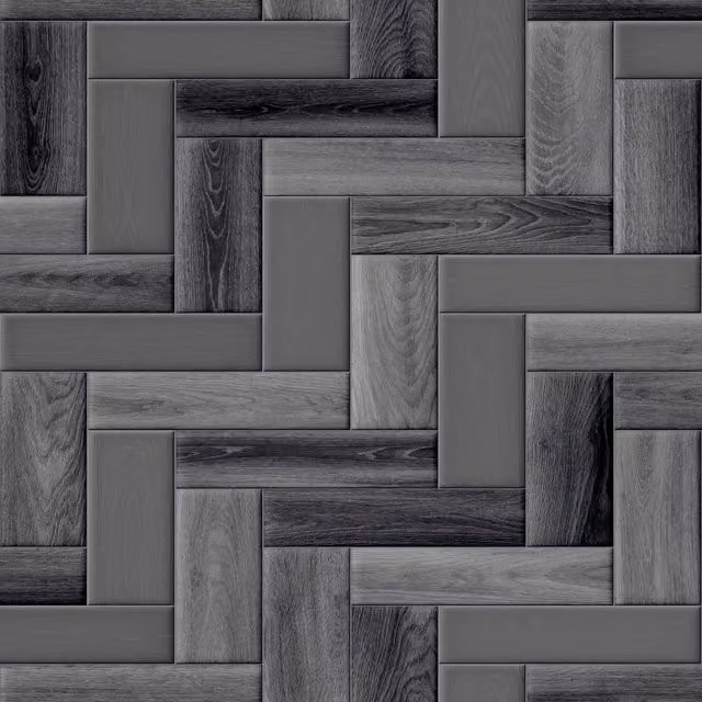 Sirius Black and Grey Herringbone Wood Effect Vinyl Flooring Sheet, Thickness: 2.6 mm, W/D: 200 x 200 cm