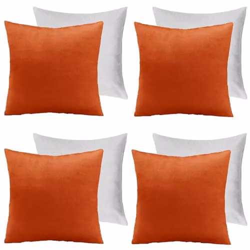 OHS Set of 4 Burnt Orange Matte Velvet Square Cushions, W/D/H: 45 x 45 x 45 cm – 1
