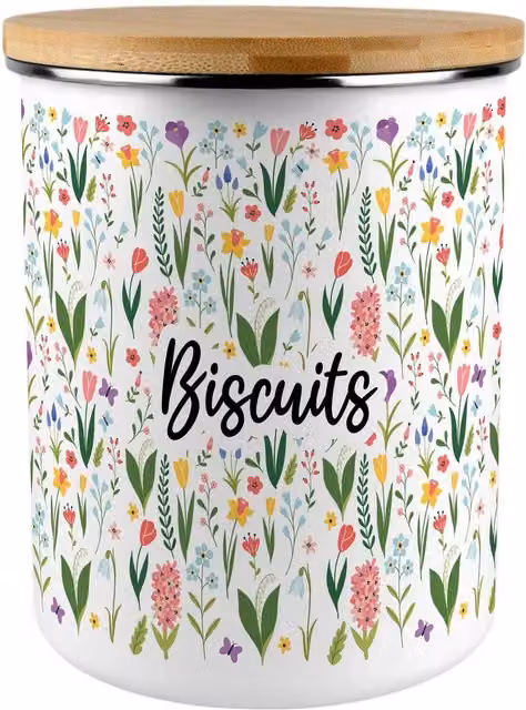 Purely Home Floral Ceramic Biscuit Tin in Multicolour and White