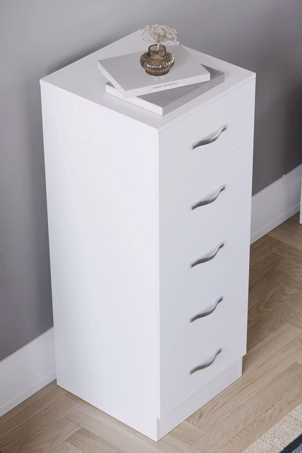 HD Designs Riano 5 Drawer Narrow Freestanding Chest in White Matt – 3