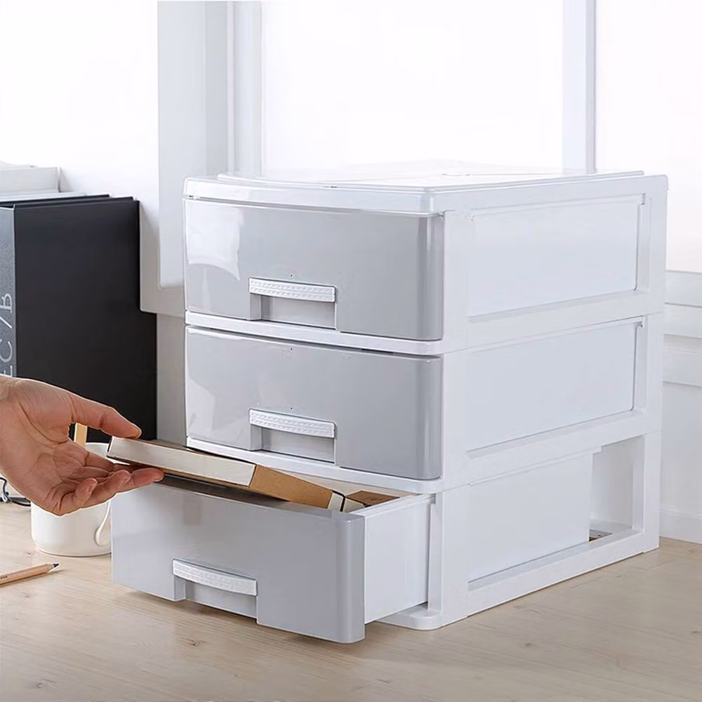 PAWNORA 3-Tier Plastic Storage Drawer Tower Unit in Grey and Transparent – 3