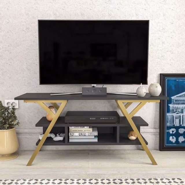 Decorotika Minerva TV Unit in Anthracite and Gold for TVs up to 55 inch, W: 120 cm