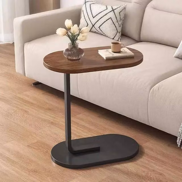 EONLION C-Shaped Sofa Side End Table in Brown – 1