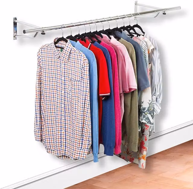House of Home Wall Mounted Metal Clothes Rail in Silver, Width: 121.92 cm