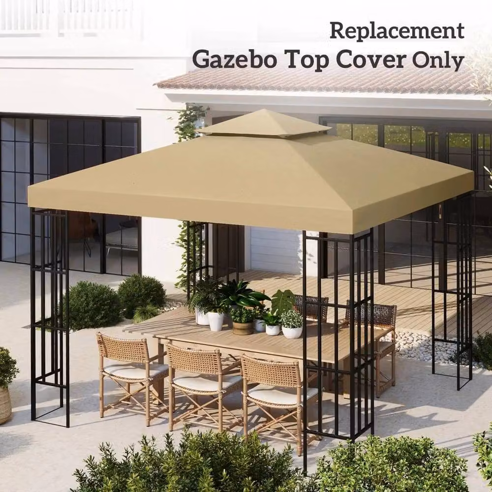FLAVORA Double Tier Polyester Gazebo Replacement Canopy Top in Beige – 3