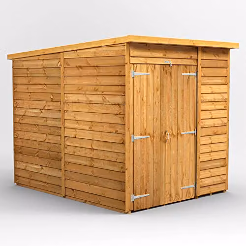 Powersheds Premium Pent Overlap Wooden Shed with Double Doors in Brown