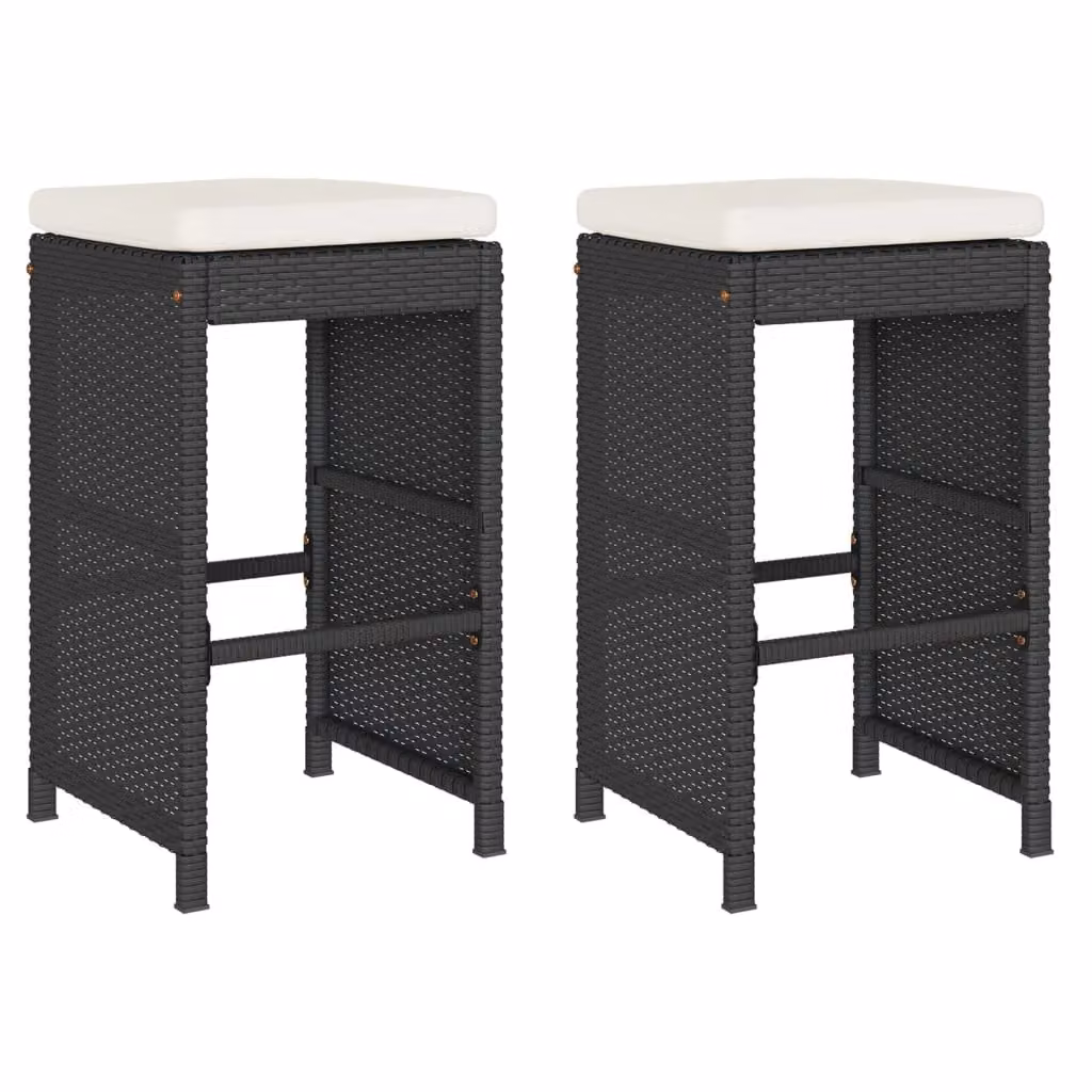 Berkfield Home Set of 2 Black Poly Rattan Garden Bar Stools with Removable Fabric Cushions – 2