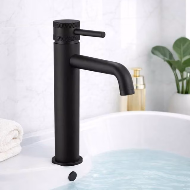 Bathroom Kingdom Venice Matt Black High Rise Single Lever Basin Mixer Tap