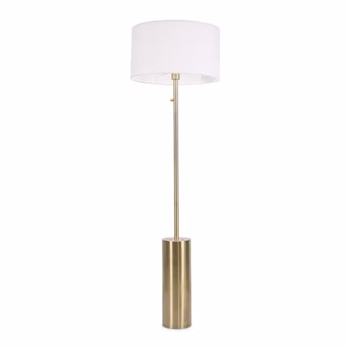 ValueLights Antique Brass Single Stem Floor Lamp with White Drum Shade and Dimmable LED Bulb – 1