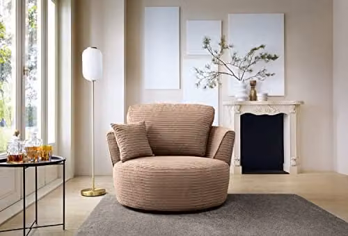 Abakus Direct Brown Jumbo Cord Swivel Tub Armchair, W/D/H: 115 x 115 x 90 cm – 1
