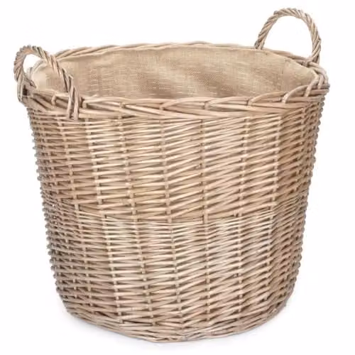 Red Open Weave Hamper in Brown with Wood and Fabric Details – 1