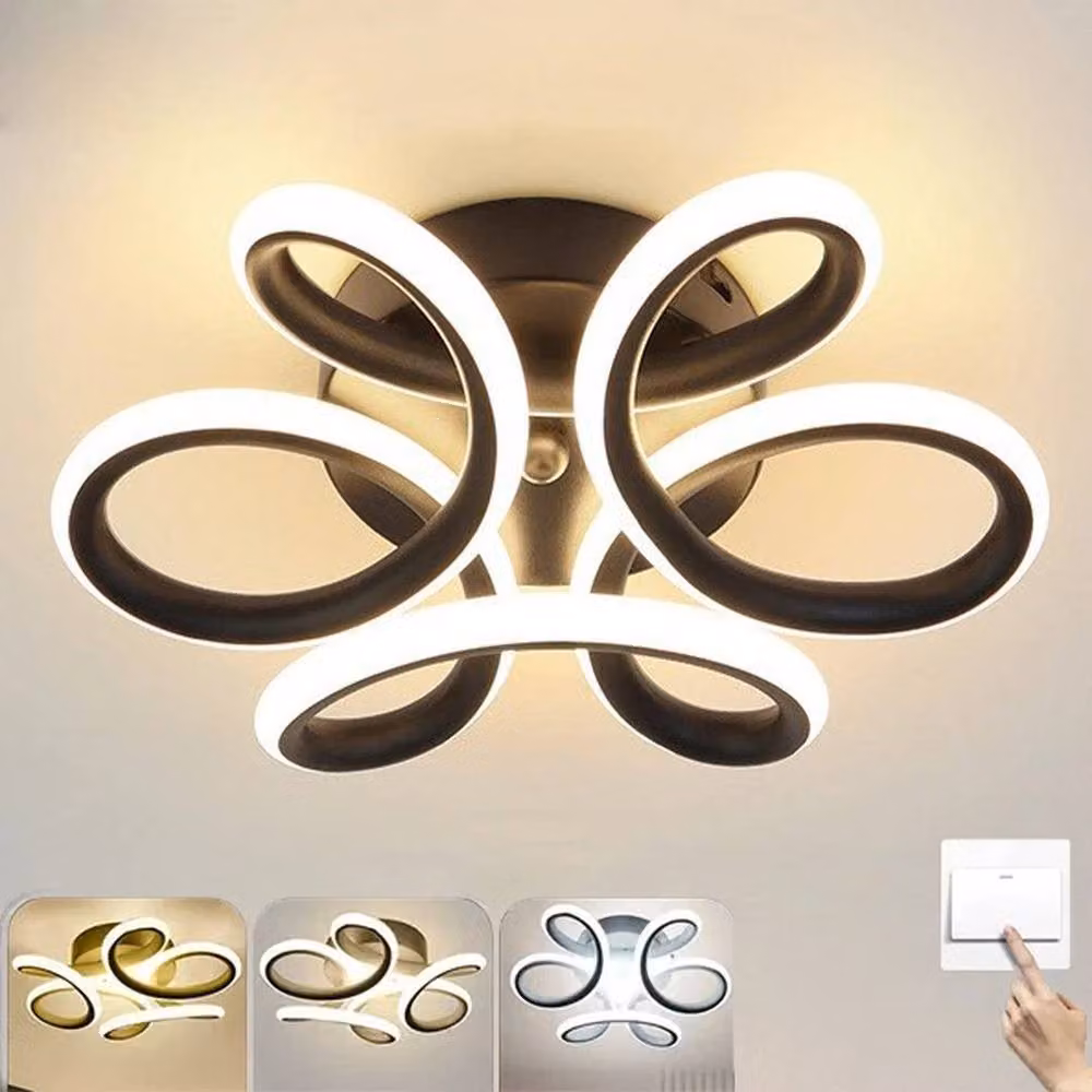FLAVORA Modern Dimmable LED Ceiling Chandelier Light in Black – 3