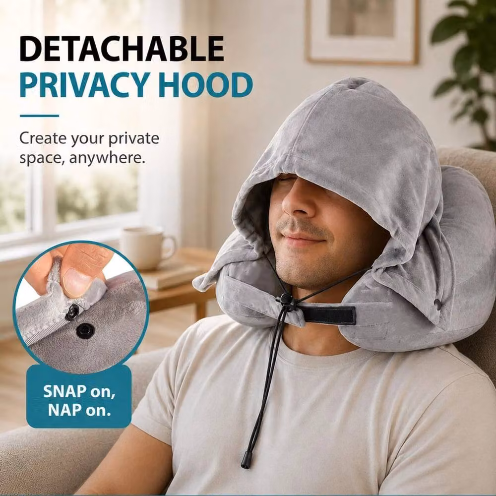 VOGREX Grey Inflatable H-Shaped Travel Neck Pillow with Plush Cover – 2