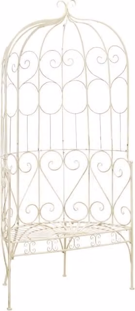 Berkfield Home Garden Bench in Antique White Metal with Armrests, Width: 95 cm