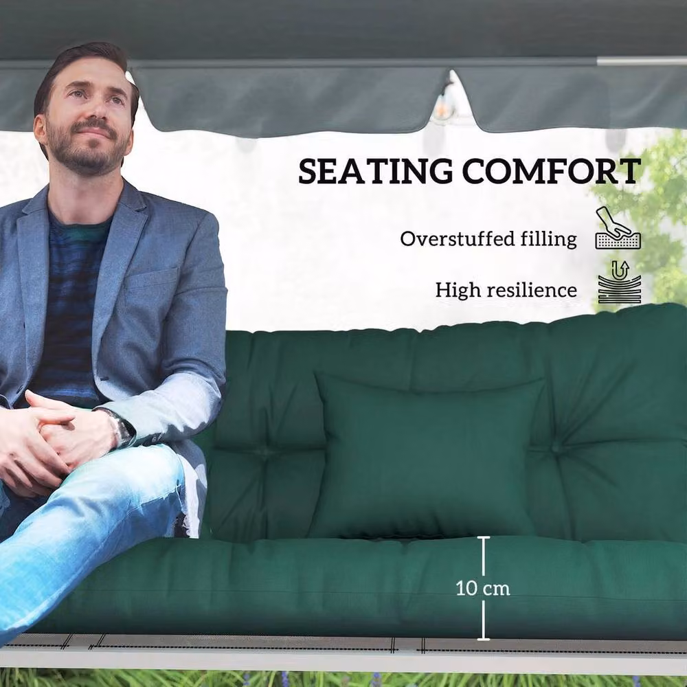 FLAVORA Modern Rectangular Outdoor Seat and Back Cushion Set in Green – 3