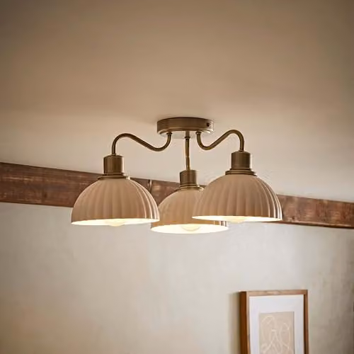 ValueLights Bourton 3 Arm Ceiling Pendant Light with Ribbed Dome Shades in Gold and Black – 2