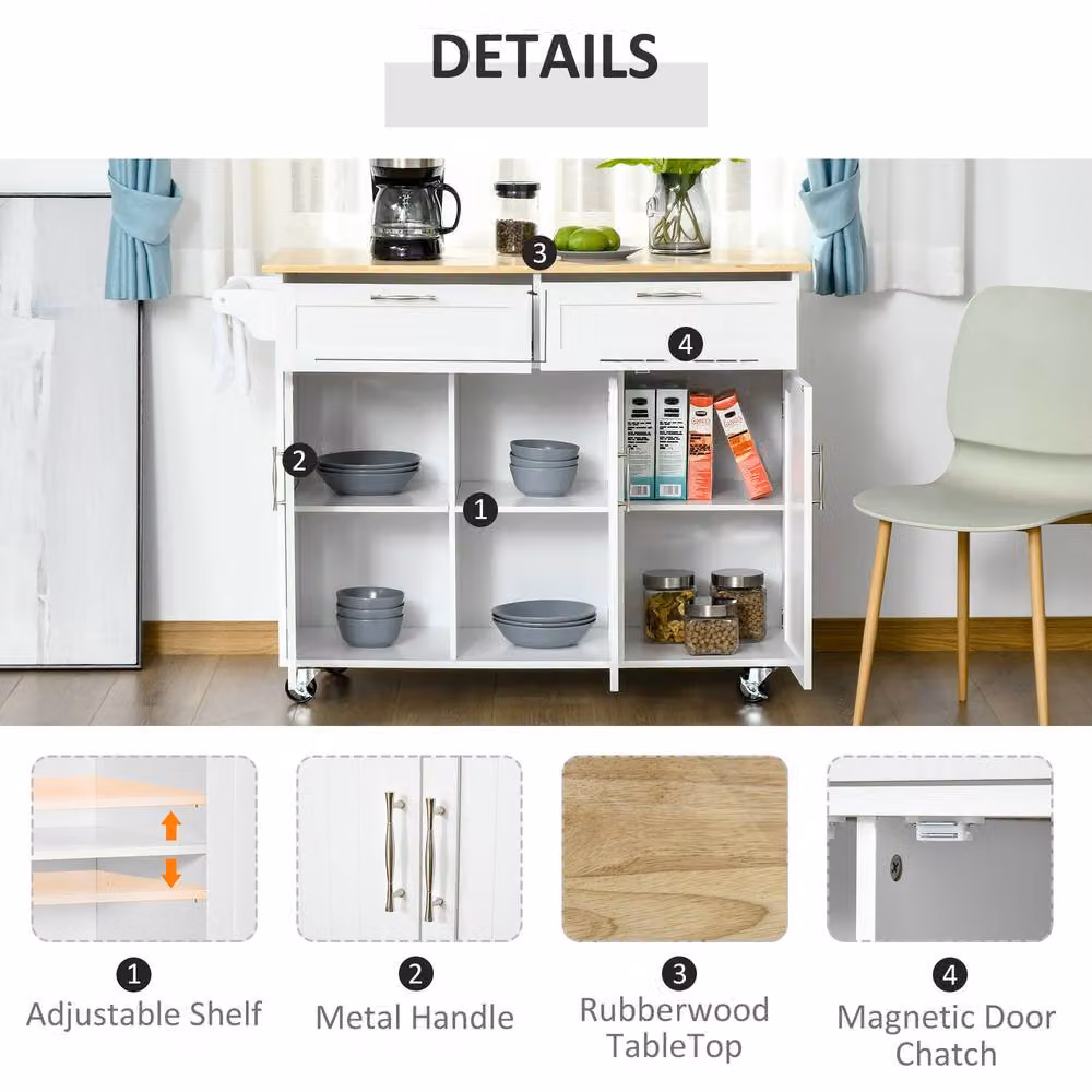 STILVORA Kitchen Island Utility Cart with Drawers and Cabinets in White – 2