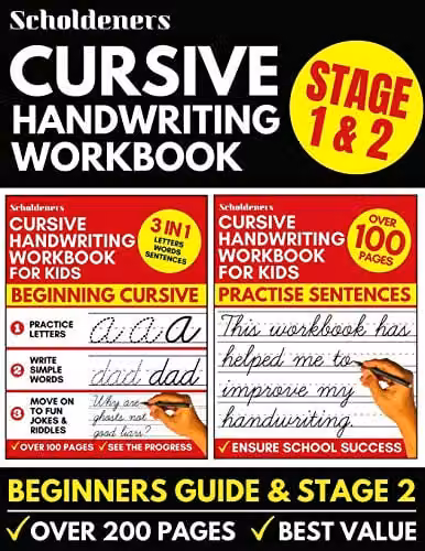 Scholdeners 2-in-1 Cursive Handwriting Workbook Set for Children, Multicolour