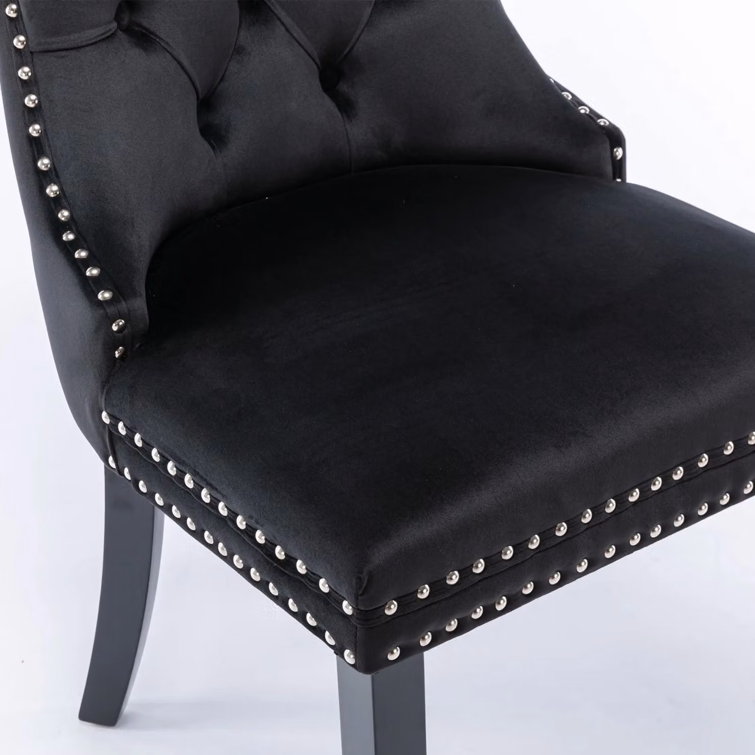 HomeTouch Angie 4 Pack Black Velvet Upholstered Kitchen Dining Chairs with Pull Knocker Back – 4