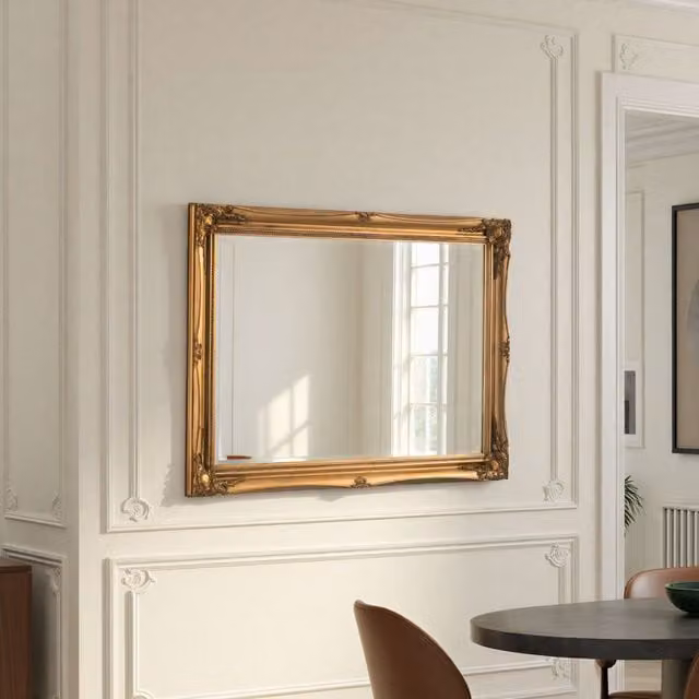Yearn French Style Carved Rectangular Wall Mirror in Gold, W: 116 cm, H: 90 cm