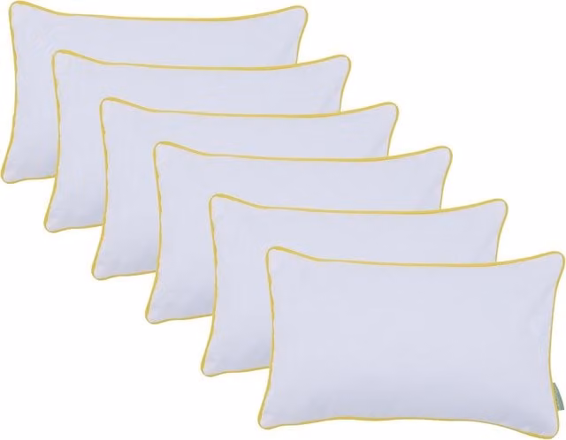 Gardenista White Rectangular Pillow with Yellow Piping and Removable Stain Repellent Cover, Pack of 6