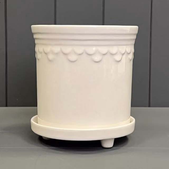 KDMD Round Ceramic Plant Pot with Saucer in White