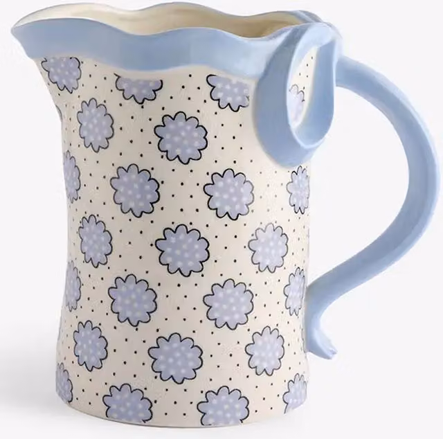 Cath Kidston Blue Bow Ceramic Jug Vase in White, Height: 30 cm