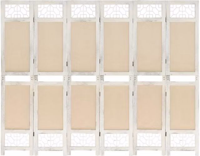 Berkfield Home 6-Panel Fabric Room Divider in Beige, H 210 cm x W 165 cm