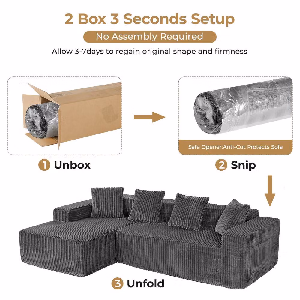 Dprodo 4 Seater Modular Left L-Shaped Sectional Sofa in Grey Velvet Cord – 6