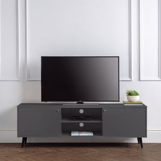 Julian Bowen Moritz Modern Striped TV Unit in Grey, Gold and White with Matt Finish