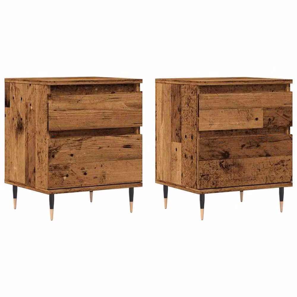 Berkfield Home Modern Bedside Cabinets, 2 Piece Set in Brown Old Wood, W/D/H: 40 x 35 x 50 cm – 2