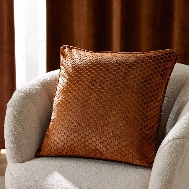 Paoletti Neptune Square Velvet Cushion in Bronze and Orange, W/D/H: 50 x 50 x 50 cm – 1