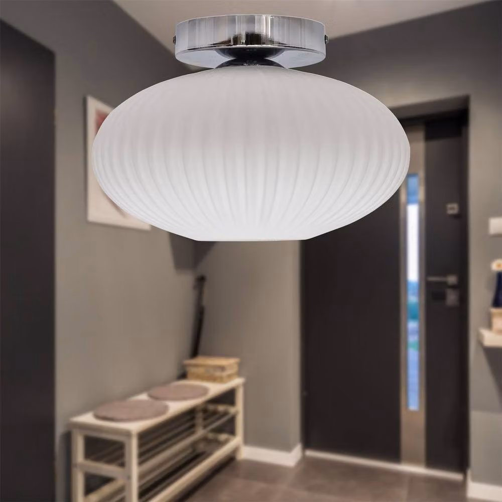 First Choice Lighting Baton Modern Oval Glass and Chrome Ceiling Light Fitting in White – 2