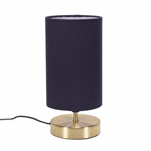 ValueLights Francis Dimmable Touch Table Lamp with Blue Fabric Cylinder Shade in Gold/Brass, H 40.5 x W 12 x D 12 cm – 1