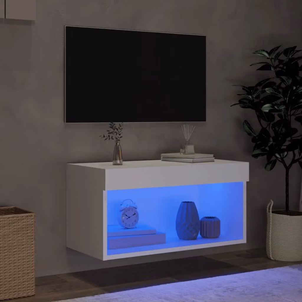 Berkfield Home Modern White TV Cabinet with LED Lights, W/D/H: 60 x 30 x 30 cm – 3