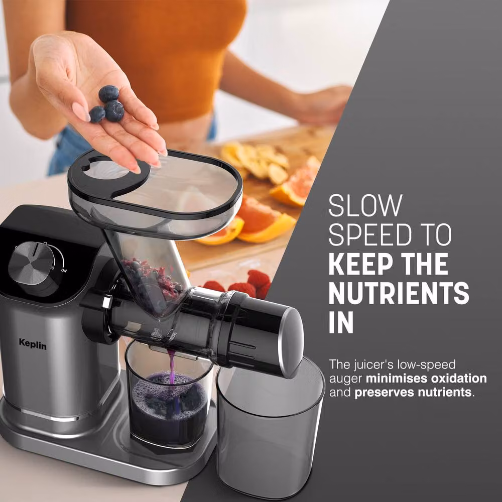 Keplin Slow Masticating Cold Press Juicer Machine with 7-Stage Auger in Grey and Black – 4
