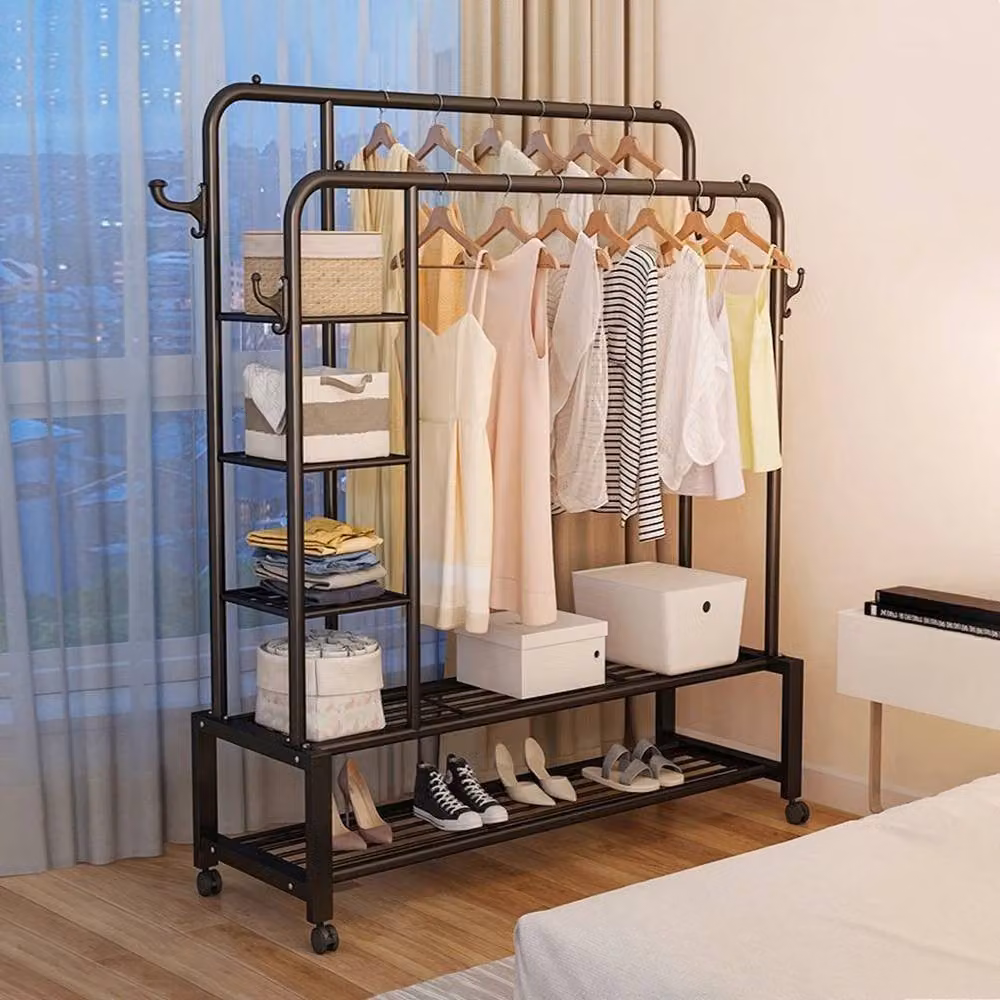 KORVIXA Black Metal Clothes Rail and Shoe Storage with Dual Hook and Rail Matrix, W/D/H: 120 x 38.5 x 165 cm – 2