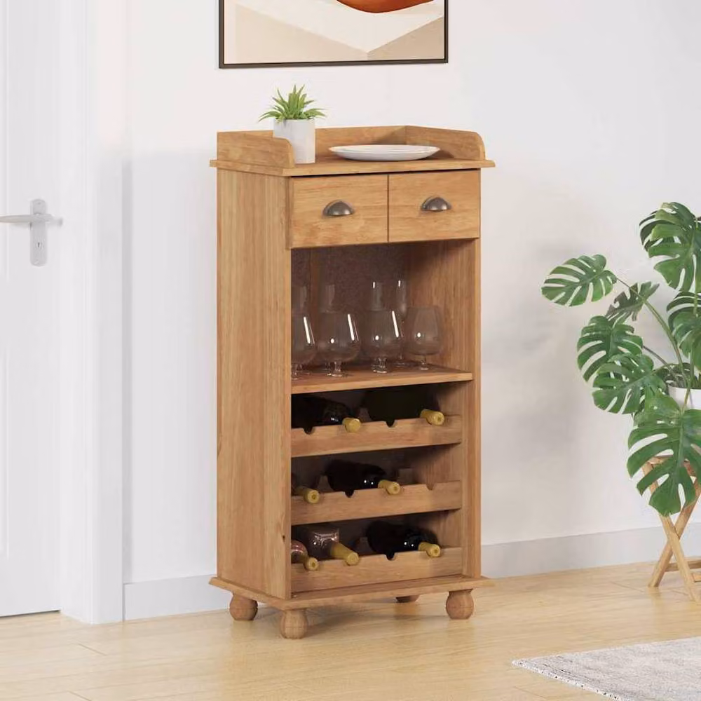 Berkfield Home ASKIM Classic Acacia Wood Wine Cabinet in Honey Brown with 12 Bottle Holders – 2