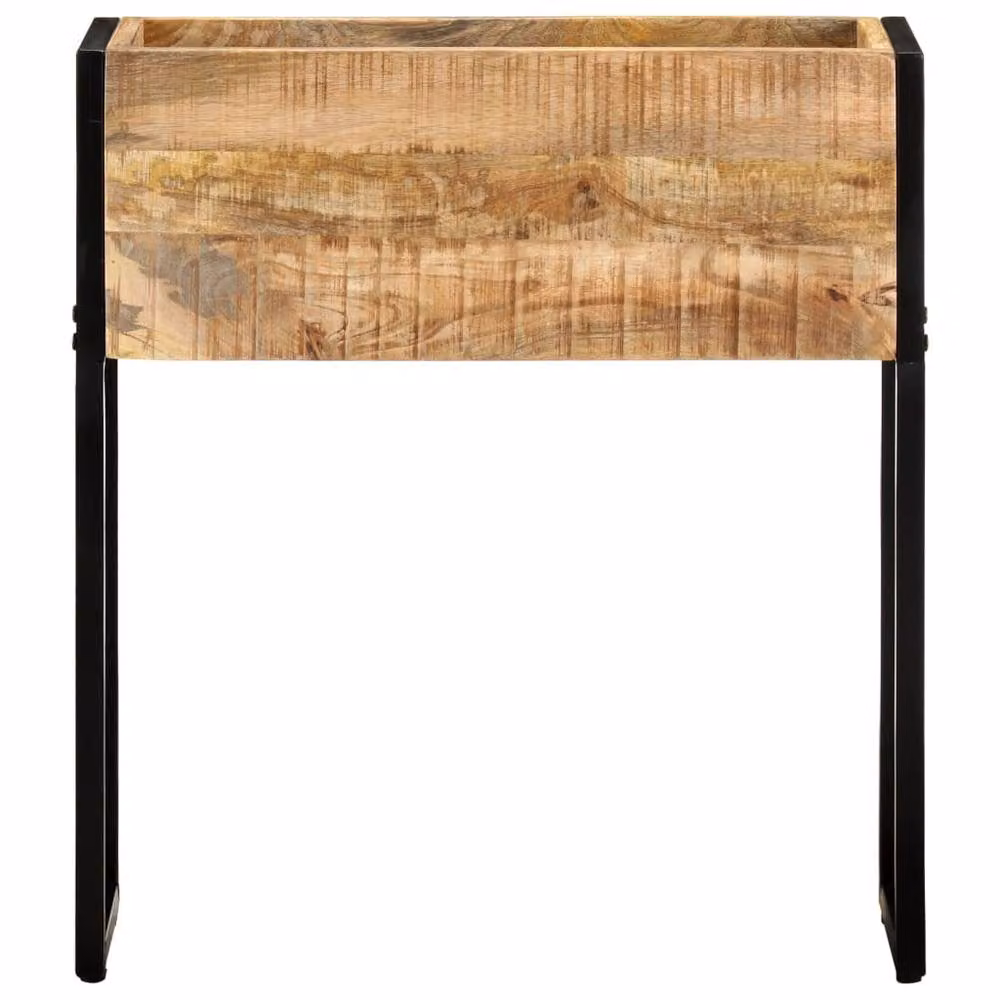Berkfield Home Black Rough Mango Wood and Steel Planter Tub, W/D/H: 60 x 20 x 68 cm – 2