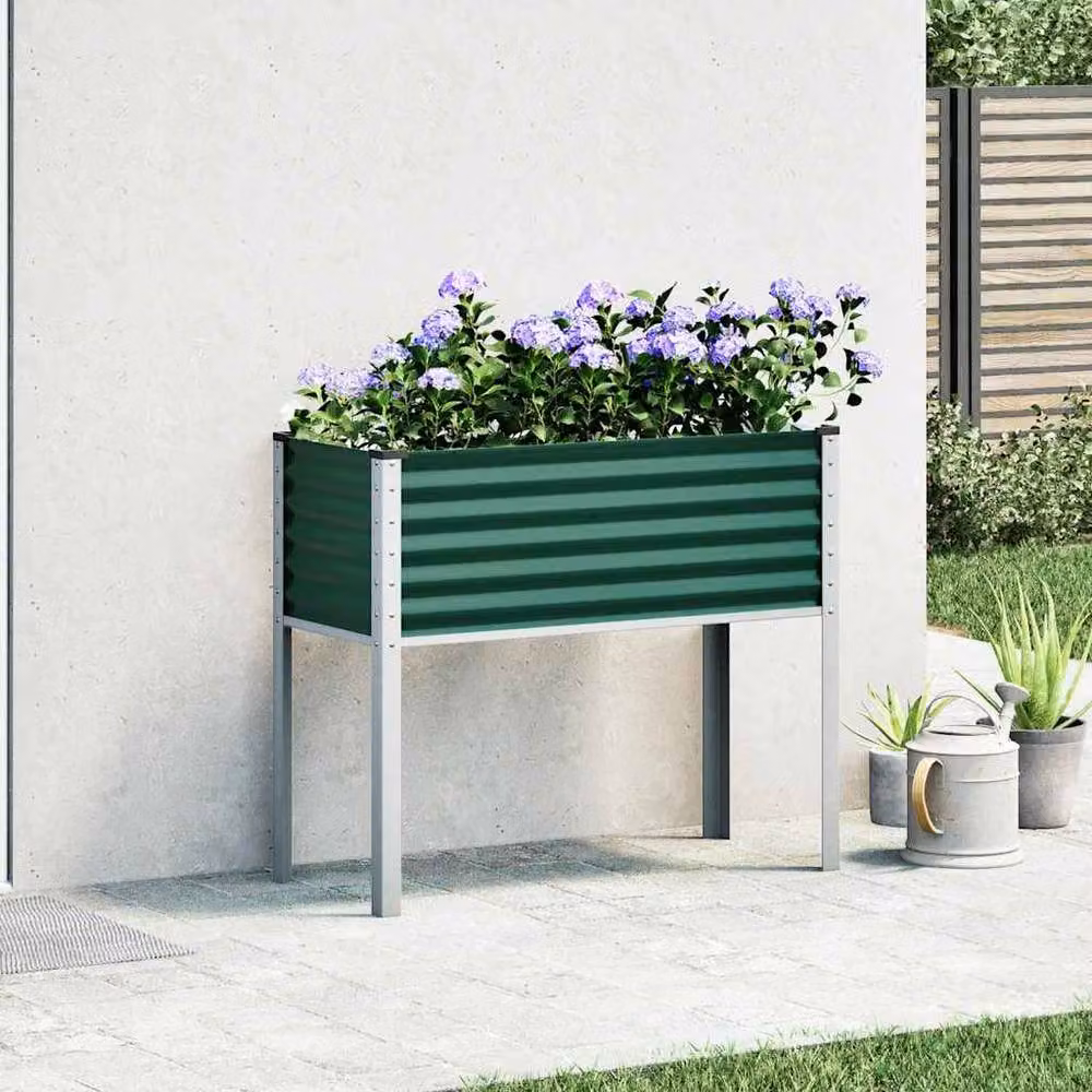 Berkfield Home Green Steel Garden Planter Tub, W: 100 cm, D: 41 cm, H: 90 cm – 3