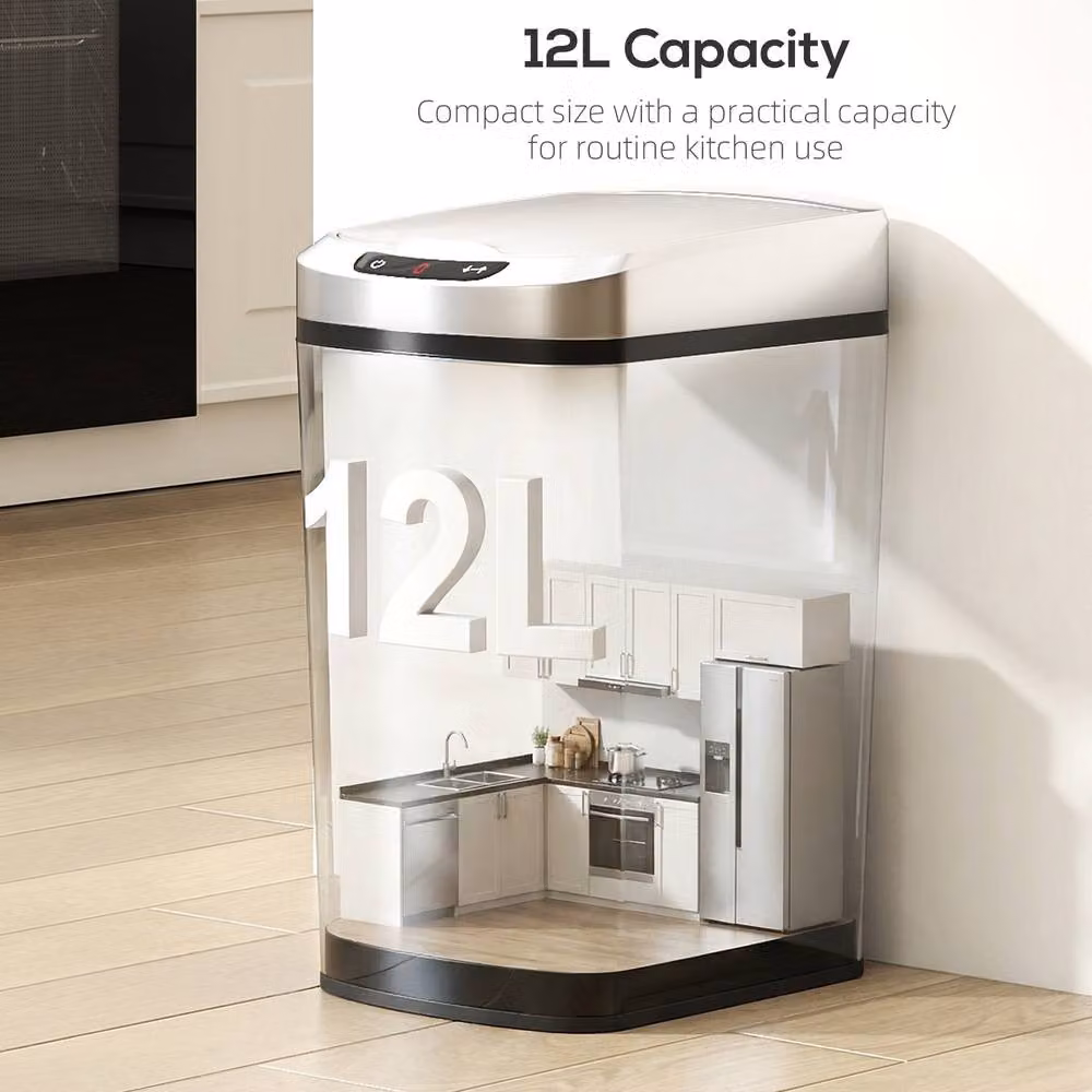 HOMCOM 12L Automatic Motion Sensor Kitchen Bin in Silver – 5